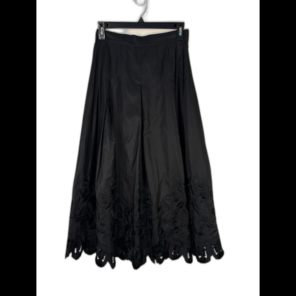 Vintage Talbots 100% Silk A-Line Maxi Skirt Black Lace Beaded Size 4 Petite